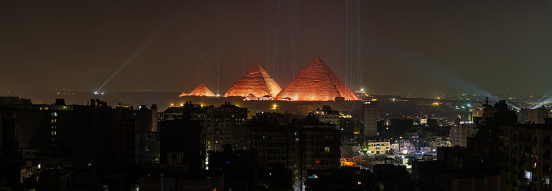 Pyramids of Giza light show at night